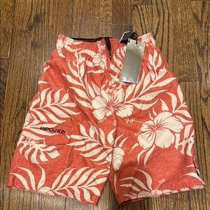 Rip Curl Kids Swim Trunks - Red and Cream Floral